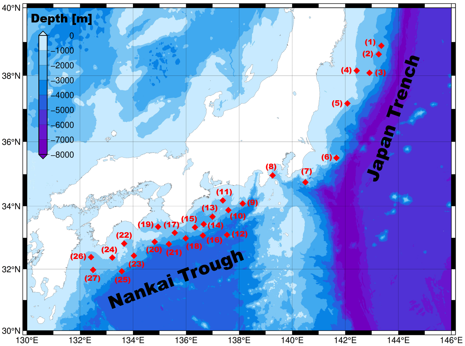 海底地殻変動観測の観測点配置